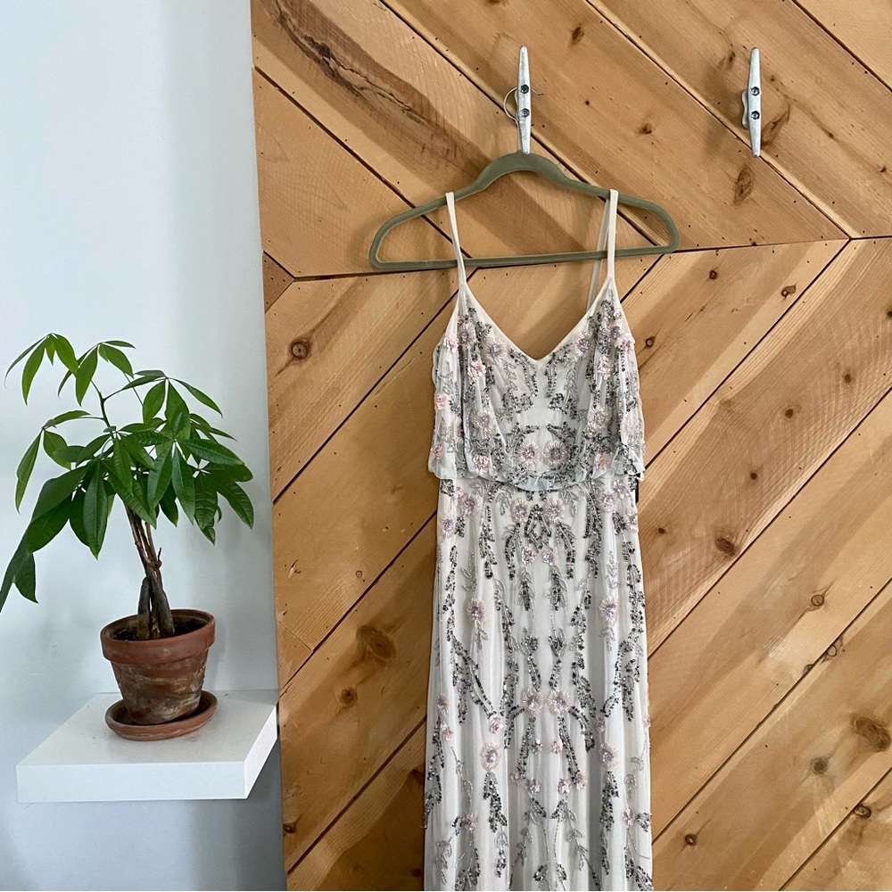 NWT Adrianna Papell Ivory Floral Beaded Blouson Gown
